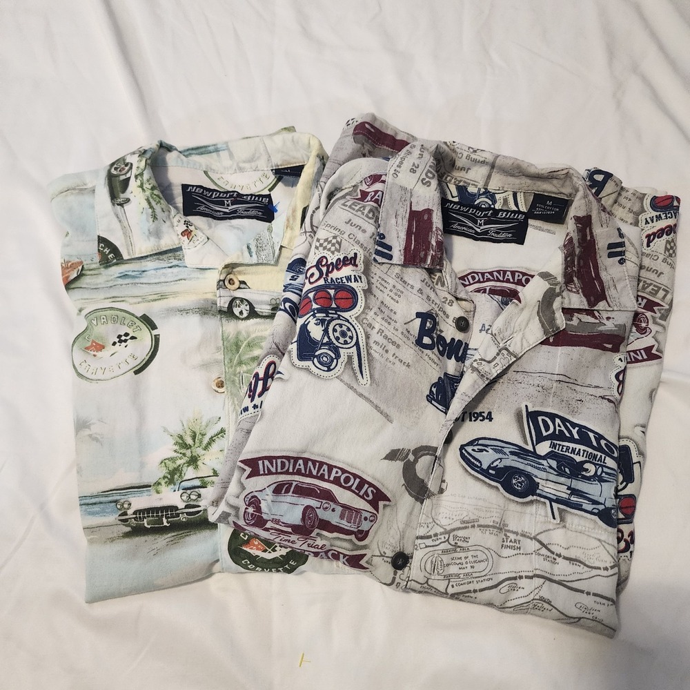 Lot Of 2 Men's Med‎ Newport Blue Button Down Short Sleeve General Motors Shirts